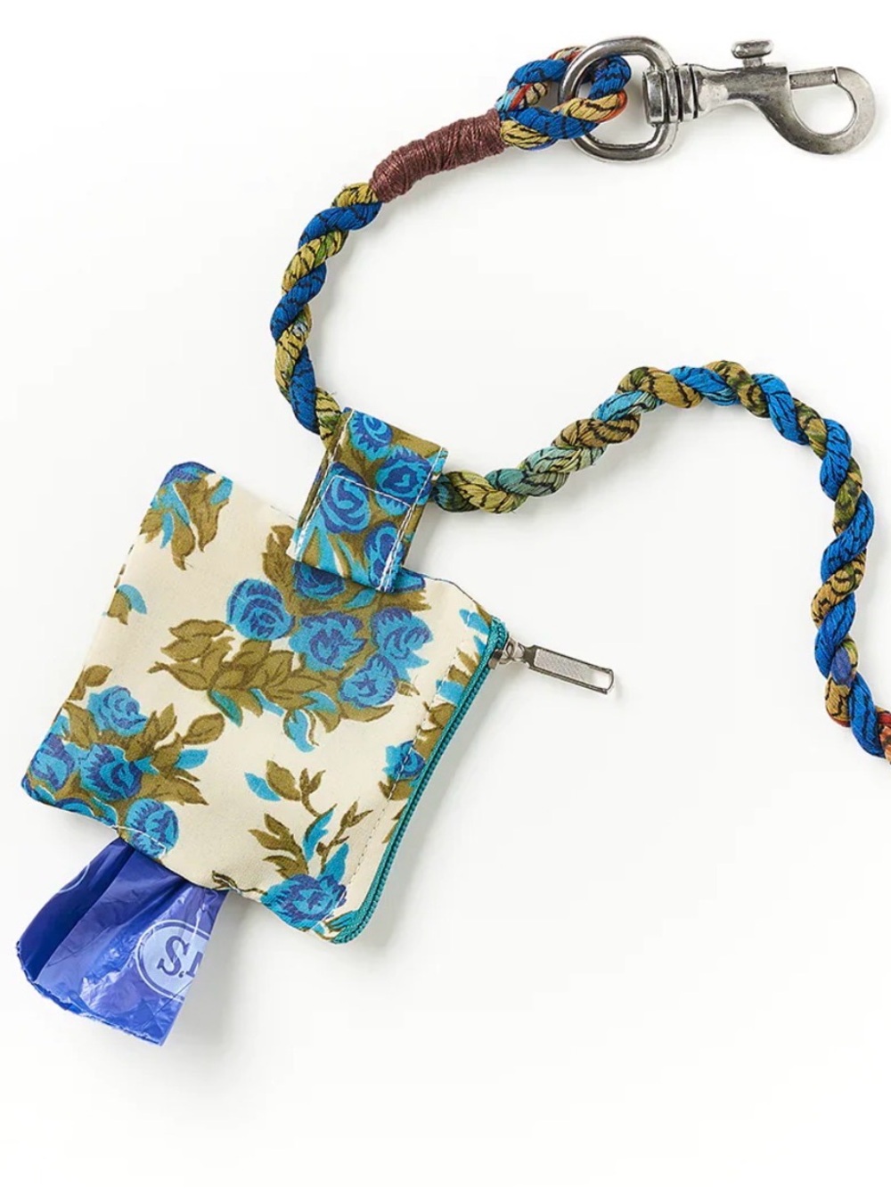 Handmade Poop Bag Holder Dispenser for Leash - Blue Floral